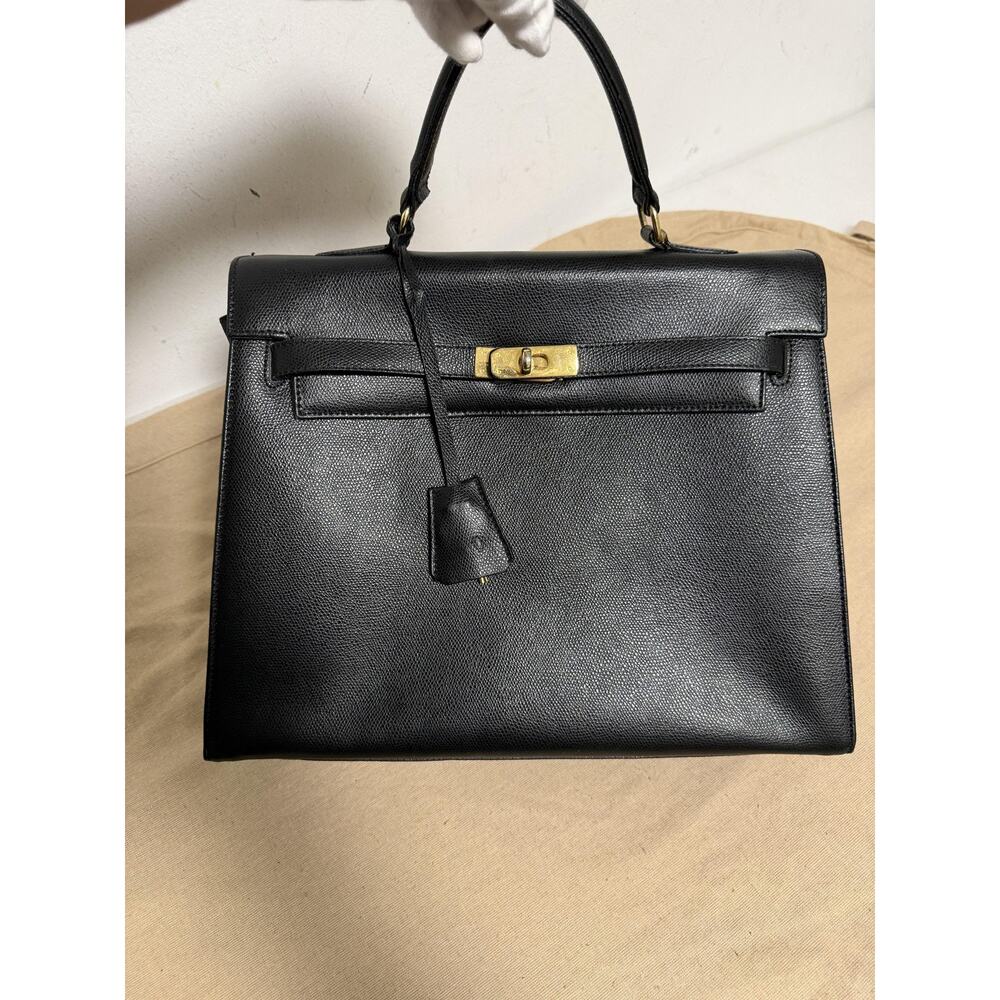 Bonini Satchel Bag Womens Medium Black Leather Top Handle Turn Lock Italy